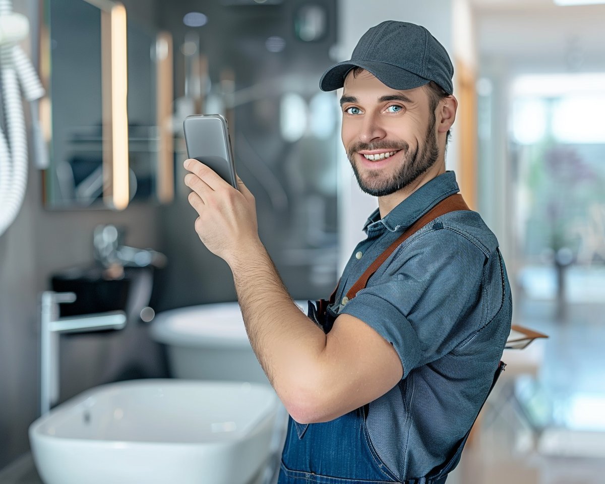 Sanitär-Handwerker von KlarRohr in einem modernen Badezimmer