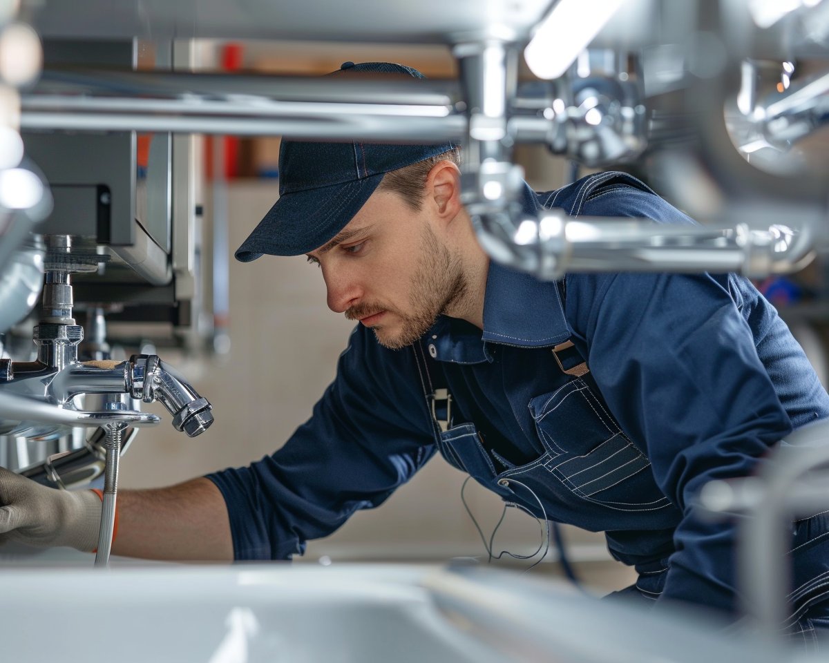 Sanitärinstallateur bei der Montage einer Armatur