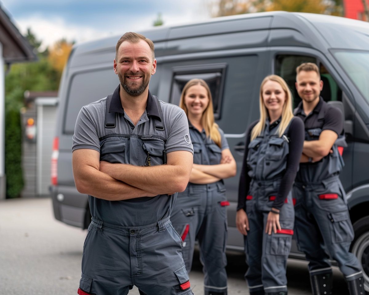Das Team von KlarRohr vor dem Servicefahrzeug